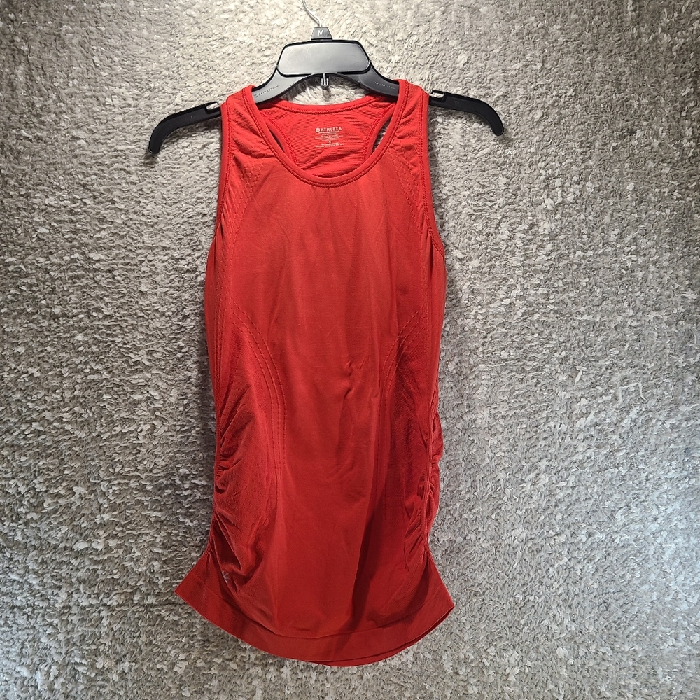 Athleta Fastest Track‎ Tank Small Red Sleeveless Ruched Top Nylon